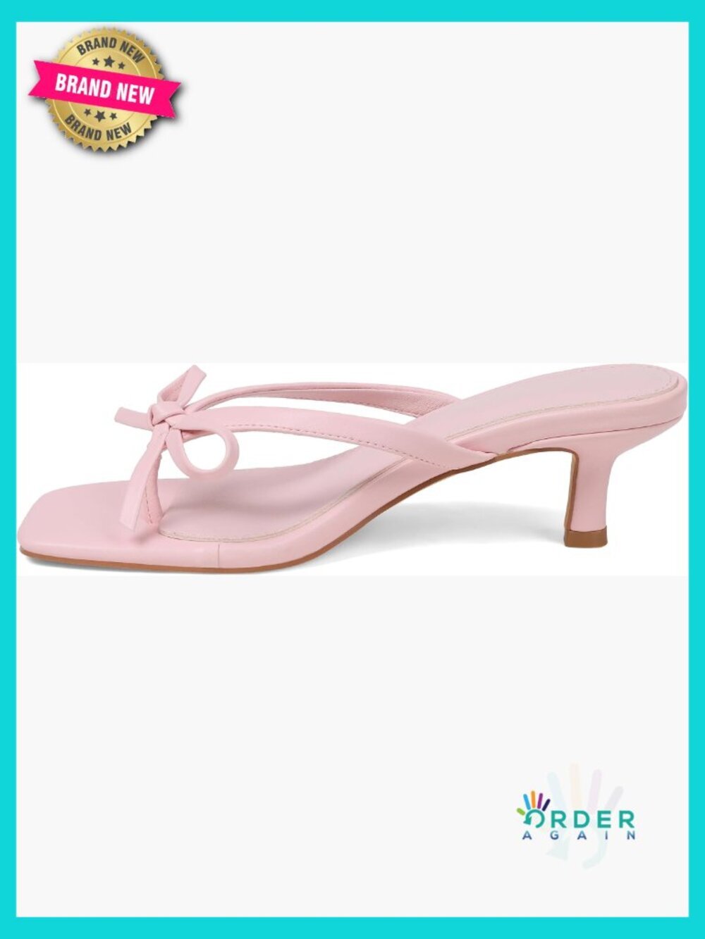 Kitten Heel Sandals Womens Bow Detail Square Toe Slip On Thong Heels Summer